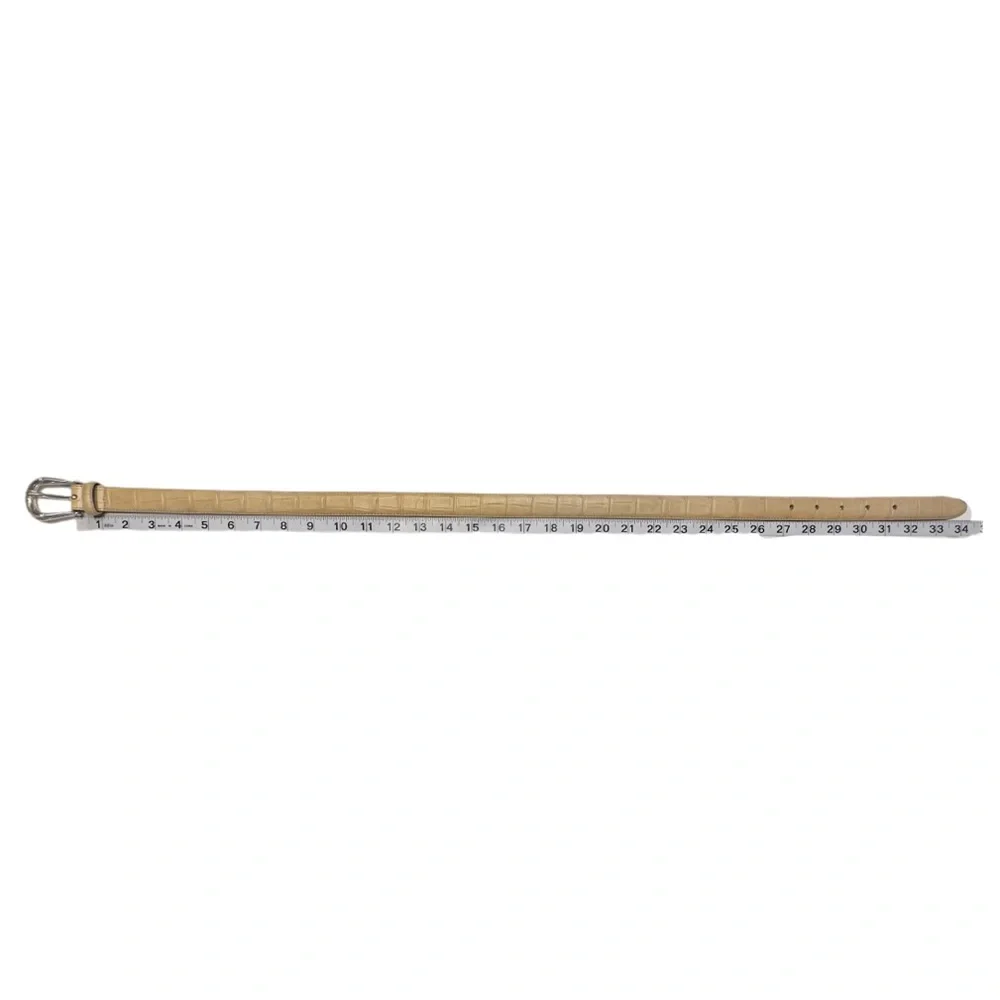 BRIGHTON | Silver Plated Buckle Tan Gold Croc Embossed Leather Belt Made In USA